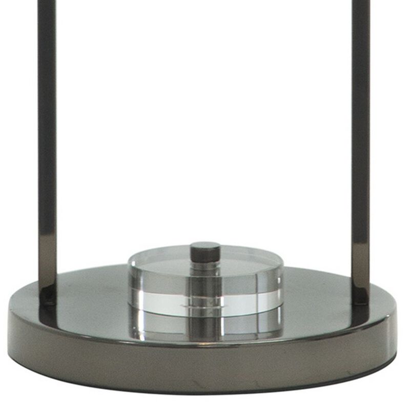21 Inch Table Lamp, Cylinder Glass Shade, Round Base, Rustic Nickel Gray-Benzara