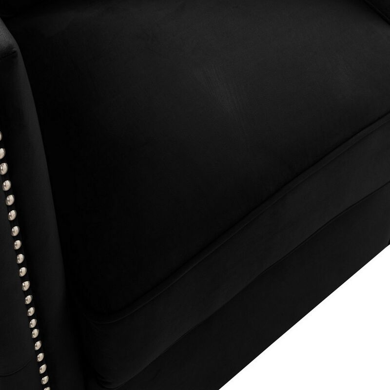 Zion 53 Inch Accent Loveseat, Handmade Nailhead Trim, Tufted, Black Velvet-Benzara