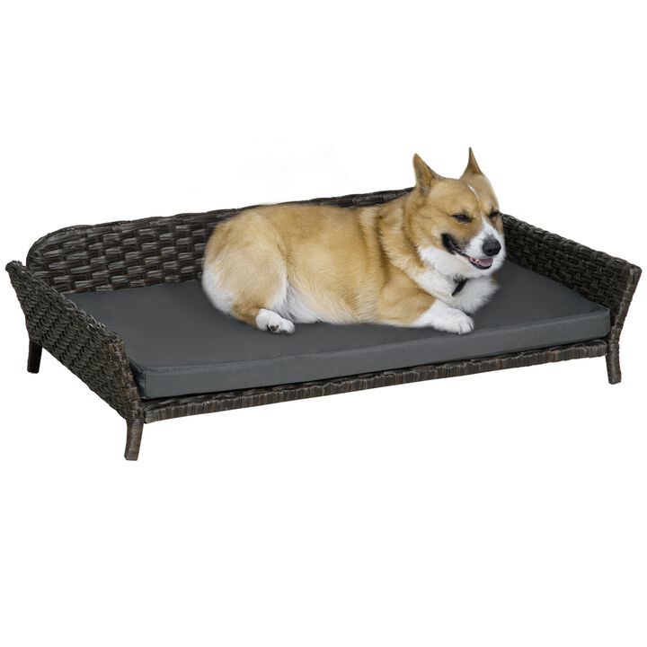 Charcoal Pet Lounger: Woven Rattan Dog Bed with Plush Cushion