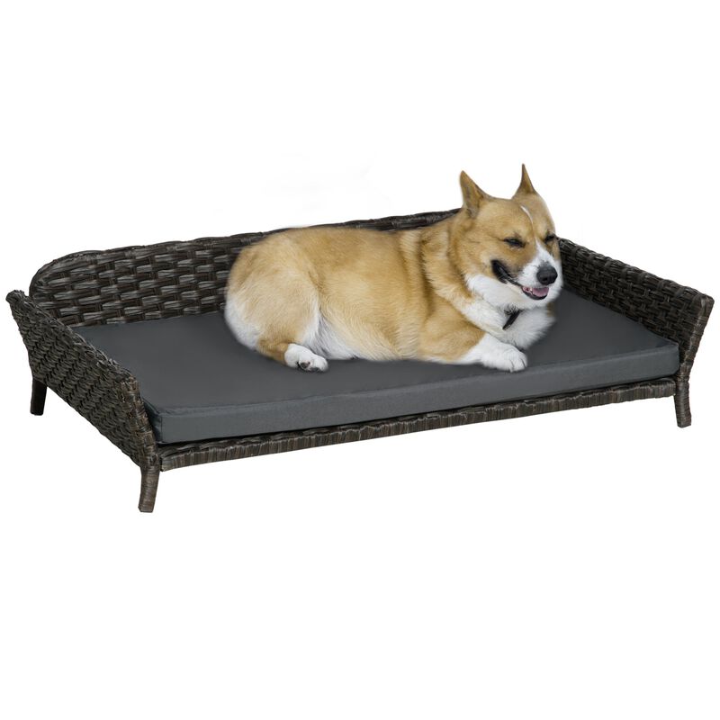 Charcoal Pet Lounger: Woven Rattan Dog Bed with Plush Cushion