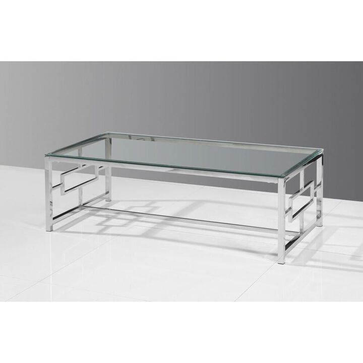 Best Master Furniture Best Master Stainless Steel and Glass Coffee Table in Silver Base/Clear