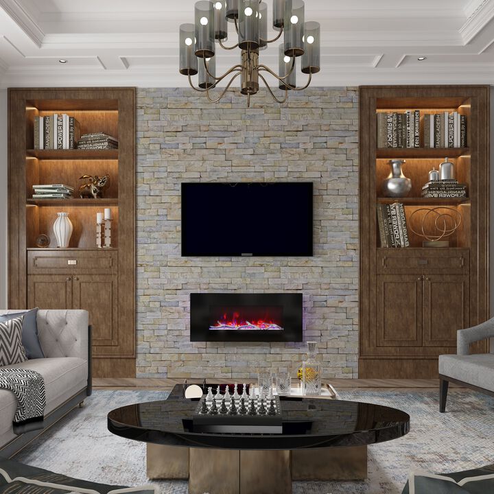 42 Inch 1500W Wall-Mount Fireplace with Multicolor Flame