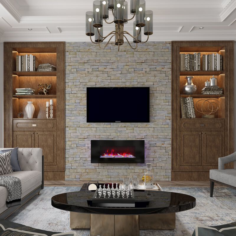 42 Inch 1500W Wall-Mount Fireplace with Multicolor Flame