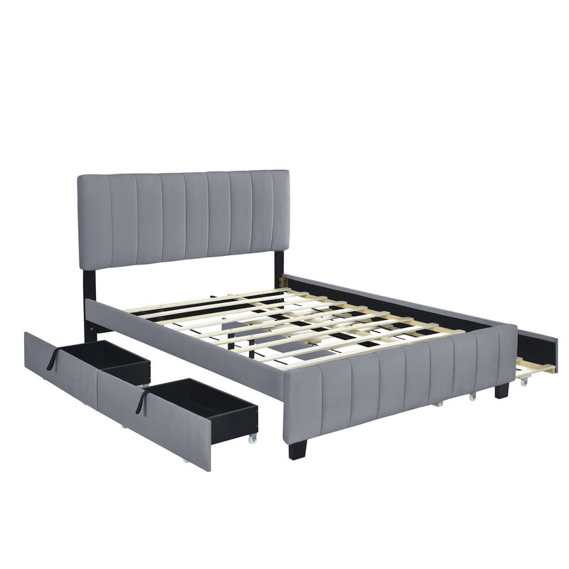 Merax Velvet Platform Bed Frame with  Drawers and Trundle