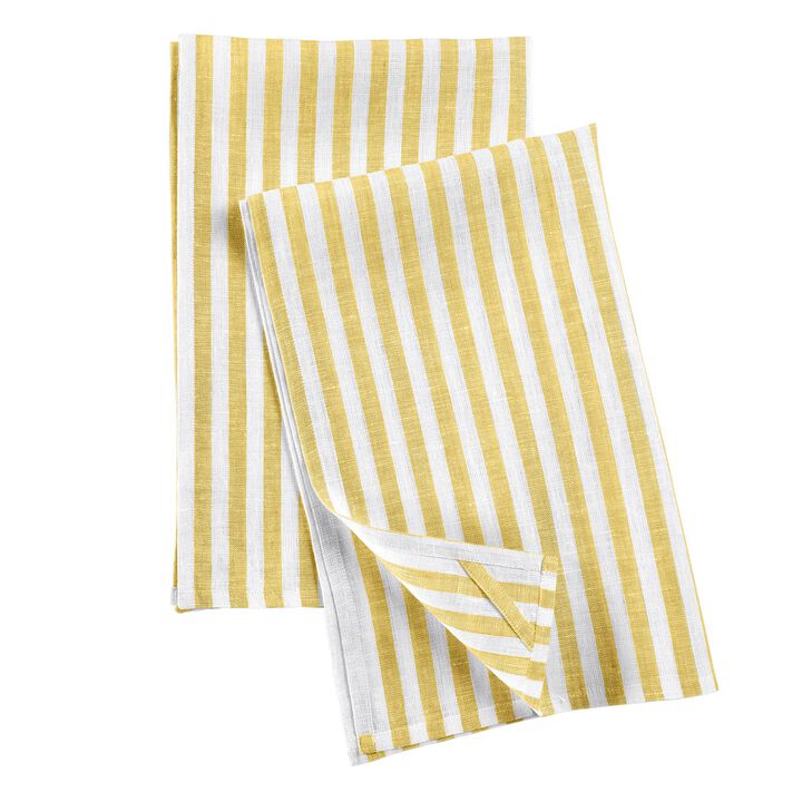 Solino Home 100% Pure Linen Kitchen Towels Set of 2 - 17 x 26 Inch | Amalfi Stripe
