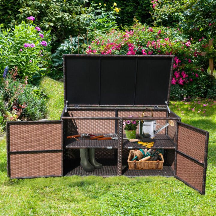 Hivvago 88 Gallon Garden Patio Rattan Storage Container Box