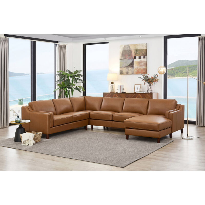 Bella Top Grain Leather U-Shaped Sectional with Right Chaise