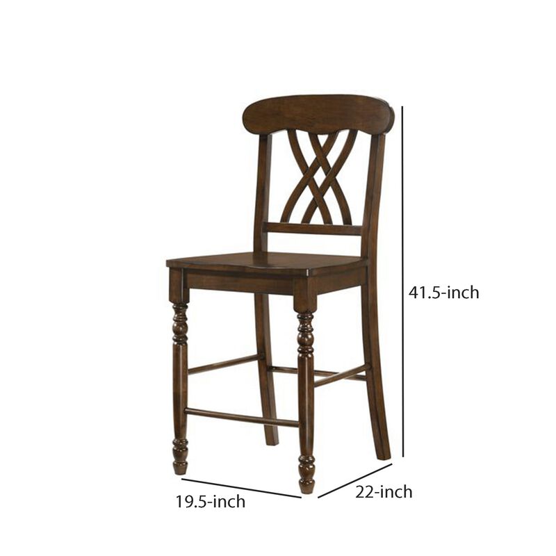Counter Height Chair with Overlapping X Back, Set of 2, Brown-Benzara
