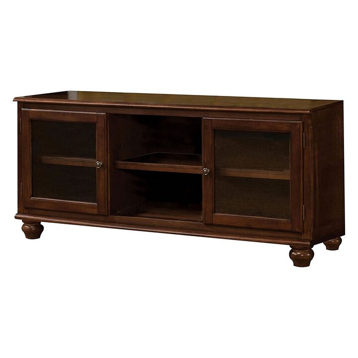 58 Inch Wood TV Entertainment Media Console, 2 Door, 2 Open Shelves, Walnut-Benzara