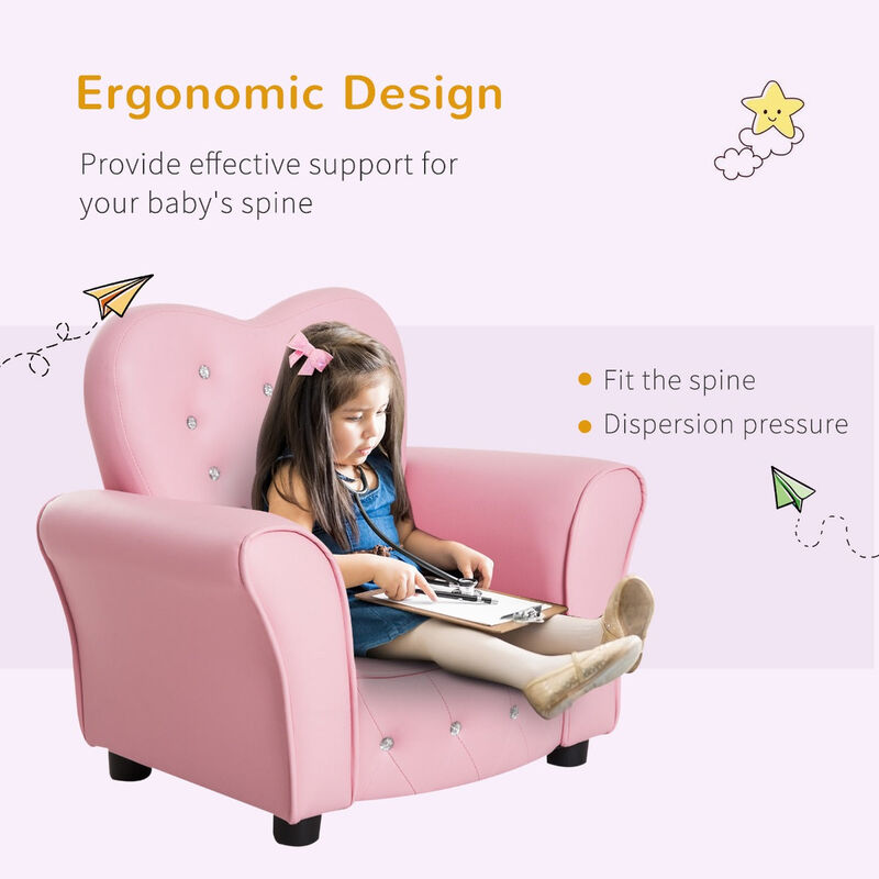 Pink Royal Relaxer: Tufted Princess Toddler Sofa with Diamond Decor