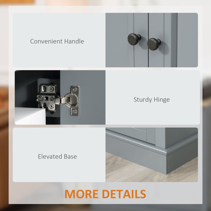 Dark Grey Buffet Cabinet: 2-Drawer Sideboard with Adjustable Shelves, Coffee Bar