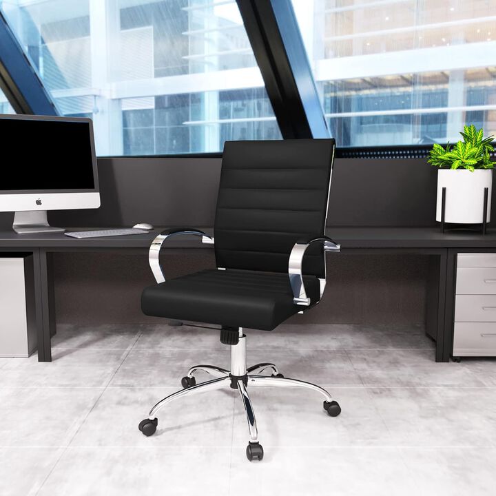 LeisureMod Benmar Modern Mid-Back Adjustable Swivel Leather Office Chair