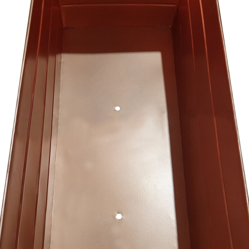 Rectangular Metal Flower Planter Box with Embossed Line Design, Large, Copper - Benzara