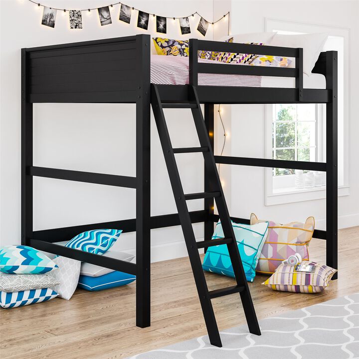 DHP Carlson Full Size Wooden Loft Bed with Ladder and Safety Railings