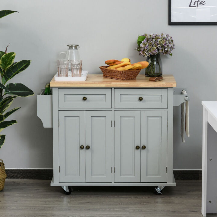 Gray Kitchen Assistant: Rolling Island with Rubber Wood Top and Storage