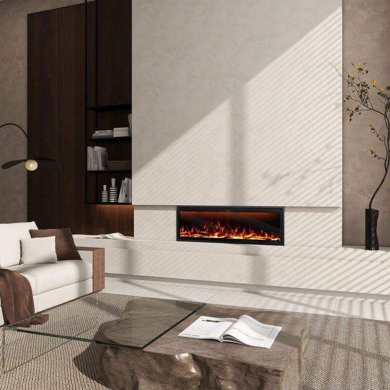 Smart 88” Wall-Mounted Electric Fireplace with Realistic Flame Effects, Dual Heating, and Alexa Compatibility