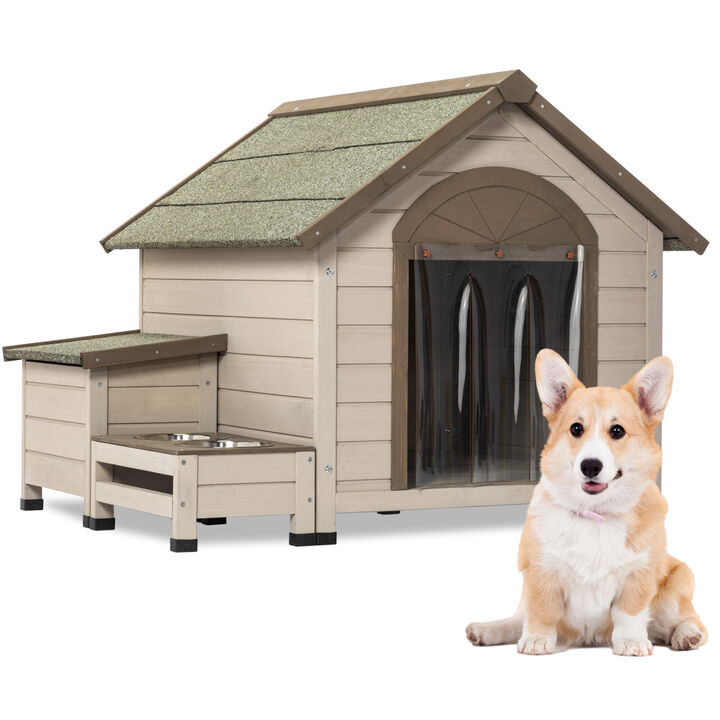 Wood Dog House with Open Roof for Small to Medium Dogs