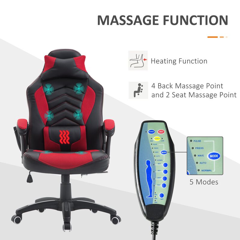 Luxe Office Comfort: Red/Black Vibrating Massage Chair with Lumbar Support