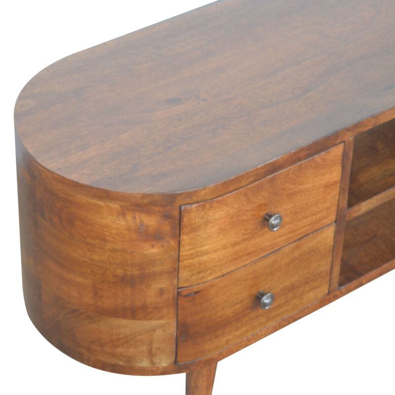Chestnut Rounded Entertainment 4 Drawer Media Unit Solid Wood