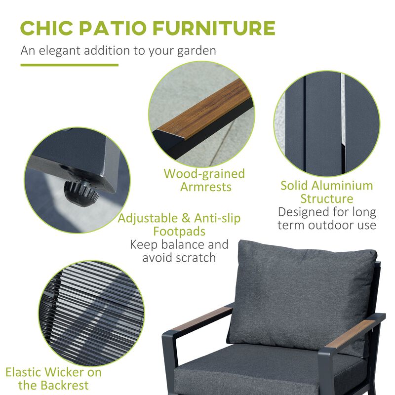 Dark Grey Patio Ensemble: 4-Piece Aluminum Set with Loveseat and Table
