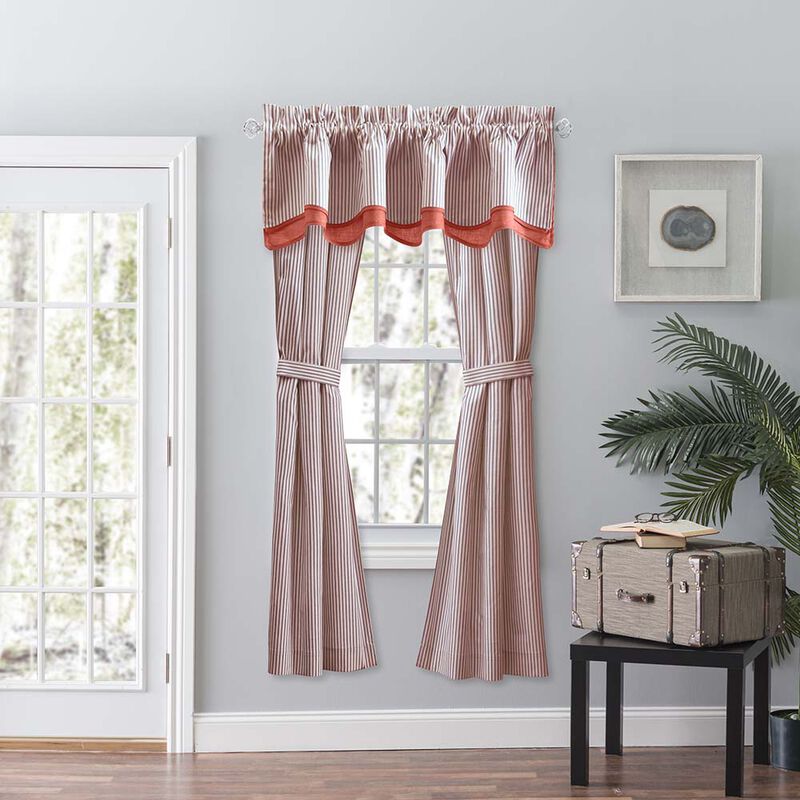 Ellis Curtain Plaza Classic Ticking Stripe Printed on Natural Ground Tailored Panel Pair with Tiebacks
