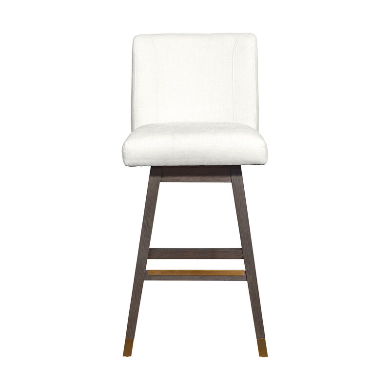 Basila Swivel Stool in Grey Oak Wood Finish with Pearl Fabric
