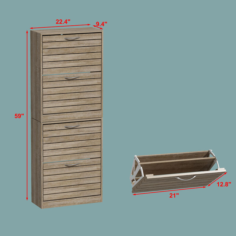 22.4 in. W x 29.5 in. H Brown Wood Louver Door Shoe Storage Cabinet with 2-Drawers for Entryway Hallway