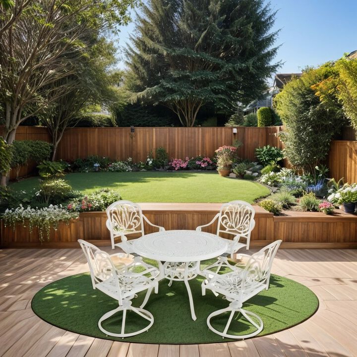 MONDAWE Modern 5-Piece Cast Aluminum Patio Dining Set with Swivel Chairs and Umbrella Hole