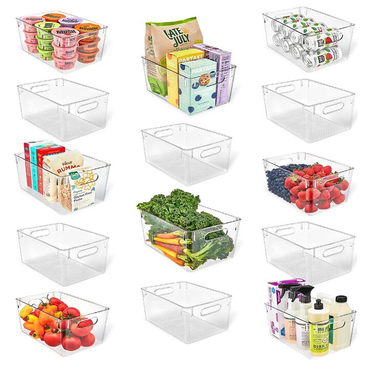 Multi-purpose Refrigerator Bins - 14 pieces Large Capacity Stackable Fridge Bin Organizer with Easy Grip Handles - Clear