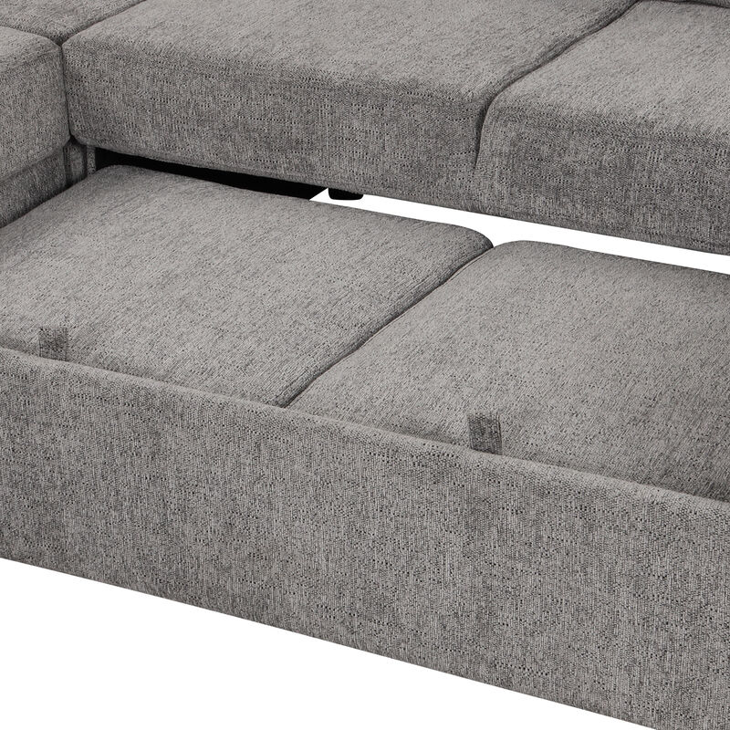 Merax U-shaped Sectional Sofa Pull Out Sofa Bed with 2 USB Ports