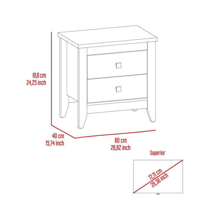 Streamdale Amara Nightstand, Two Shelves, Four Legs - White
