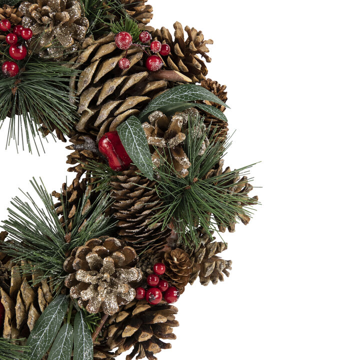 Green Mixed Foliage and Apple Artificial Christmas Wreath  13.75-Inch  Unlit
