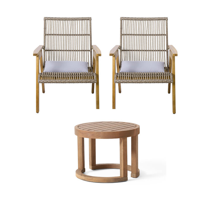 Merax Outdoor Acacia Wood 3-Piece Lounge Seating Set