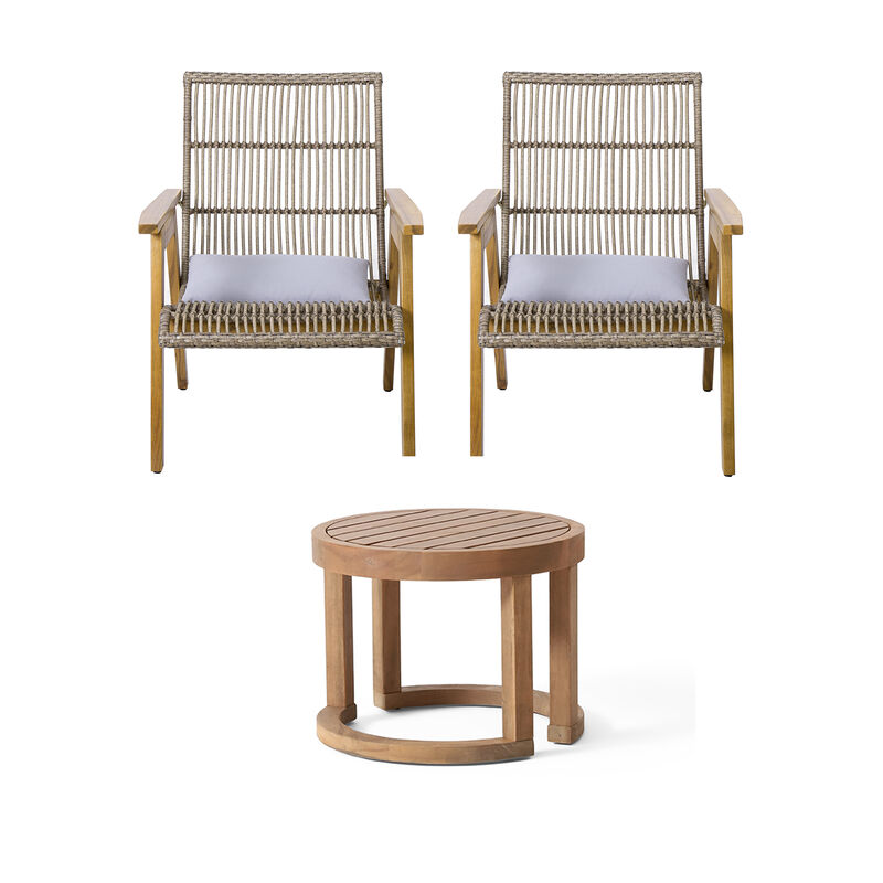 Merax Outdoor Acacia Wood 3-Piece Lounge Seating Set