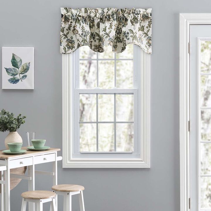 Ellis Curtain Madison Floral Design Printed Natural Ground 3" Rod Pocket Lined Scallop Valance 58" x 15"
