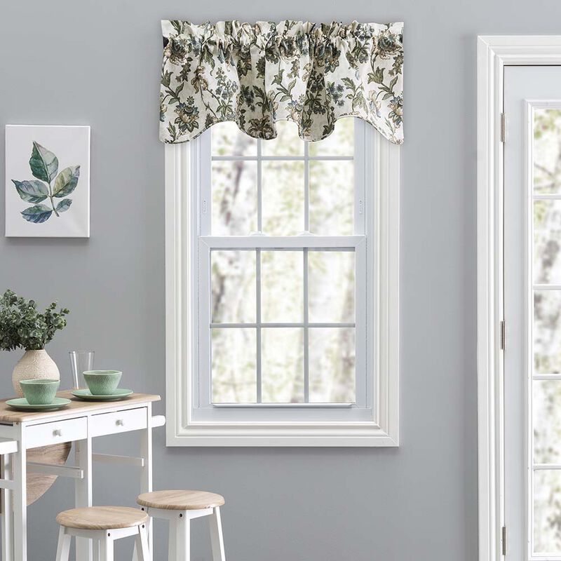 Ellis Curtain Madison Floral Design Printed Natural Ground 3" Rod Pocket Lined Scallop Valance 58" x 15"