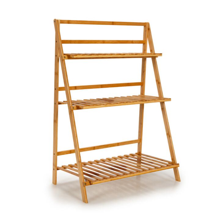 Hivvago 3-Tier Bamboo Foldable Plant Stand with Display Shelf Rack-Natural