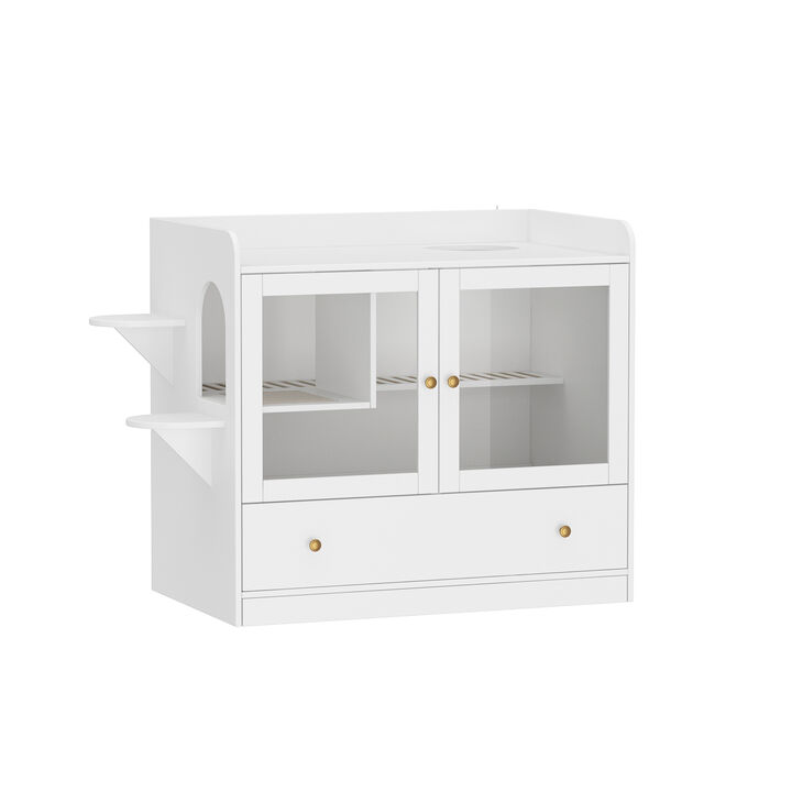 Extra Large Cat Litter Box Furniture Hidden, Cat Condo Pet House with Stairs, Cat Litter House for Living Room, White