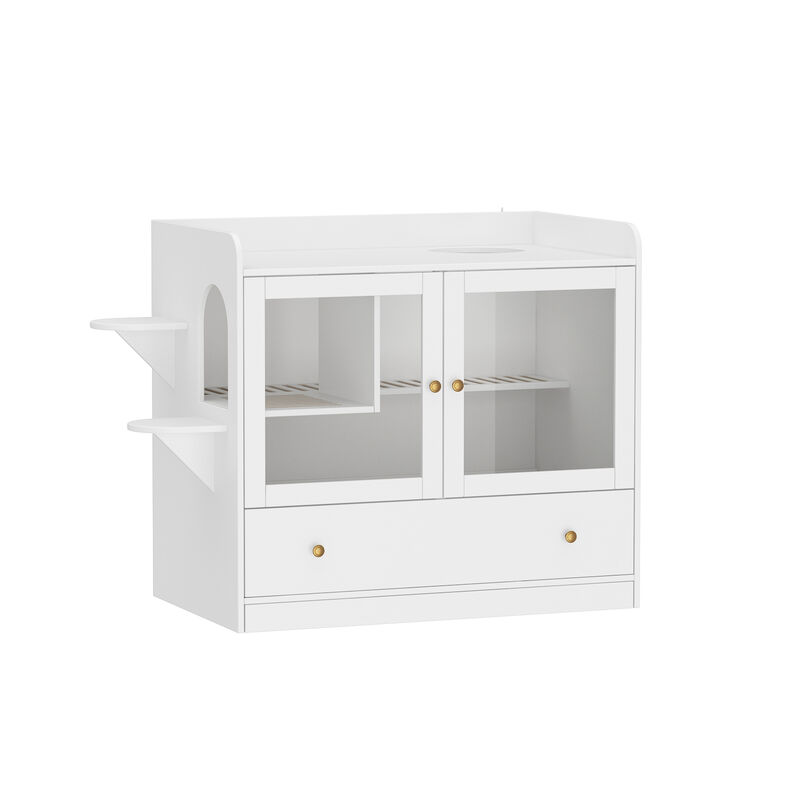 Extra Large Cat Litter Box Furniture Hidden, Cat Condo Pet House with Stairs, Cat Litter House for Living Room, White