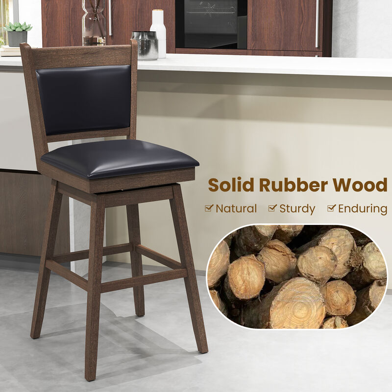 Padded Bar Stools Set of 2 with Swivel Seat and Footrest