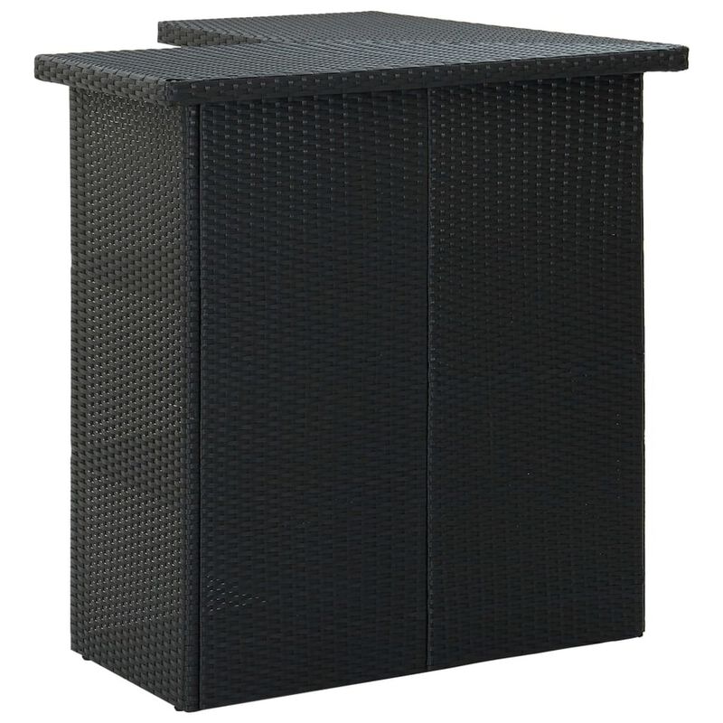 Outdoor Corner Bar Table, 3 Shelves, Black Rattan and Steel, 41 Inch - Benzara