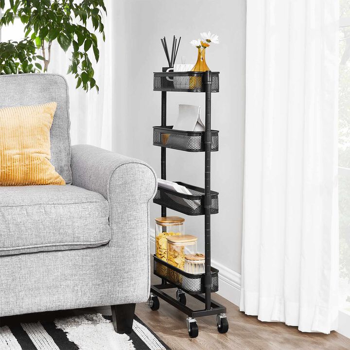 4-Tier Slim Storage Cart - Slide-Out Trolley for Small Spaces, Bathroom, and Kitchen