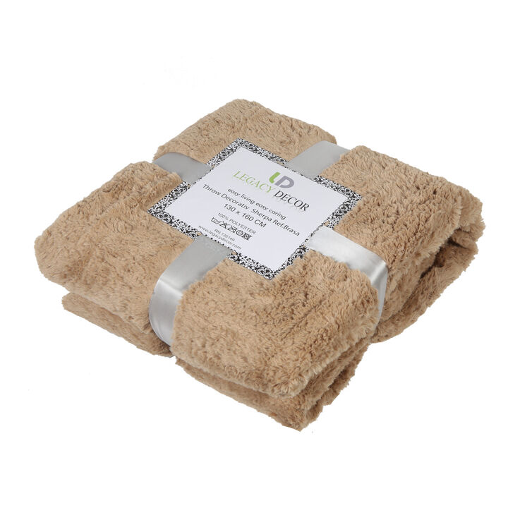 Legacy Decor Luxurious Soft Velour Fleece Throw with Super Ultra Soft Faux Fur on Backside Blanket 49”x 73” White Color
