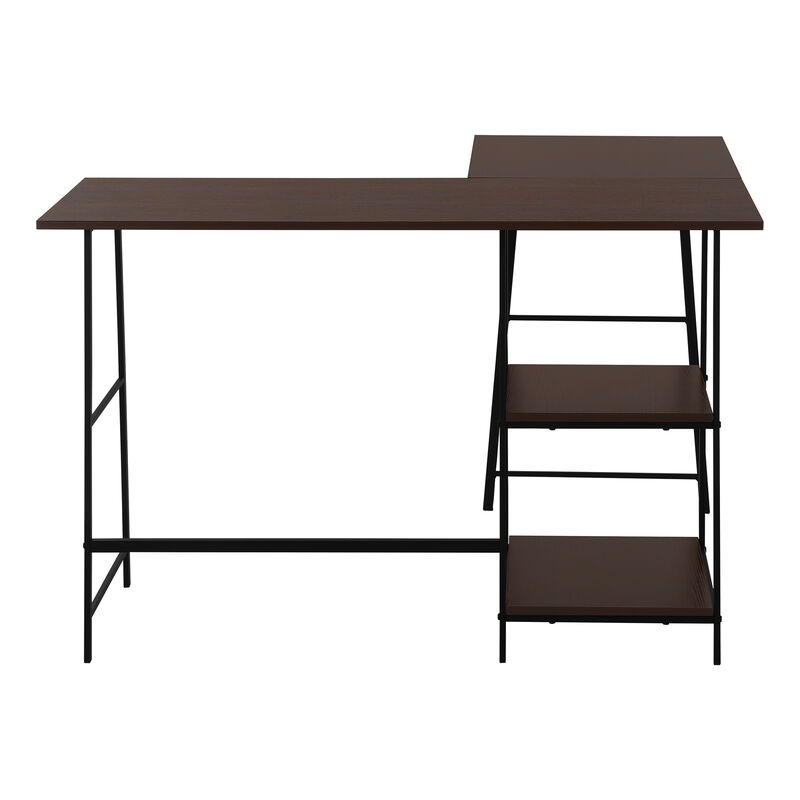 Monarch Specialties I 7590 Computer Desk, Home Office, Corner, Storage Shelves, 48"L, L Shape, Work, Laptop, Metal, Laminate, Brown, Black, Contemporary, Modern