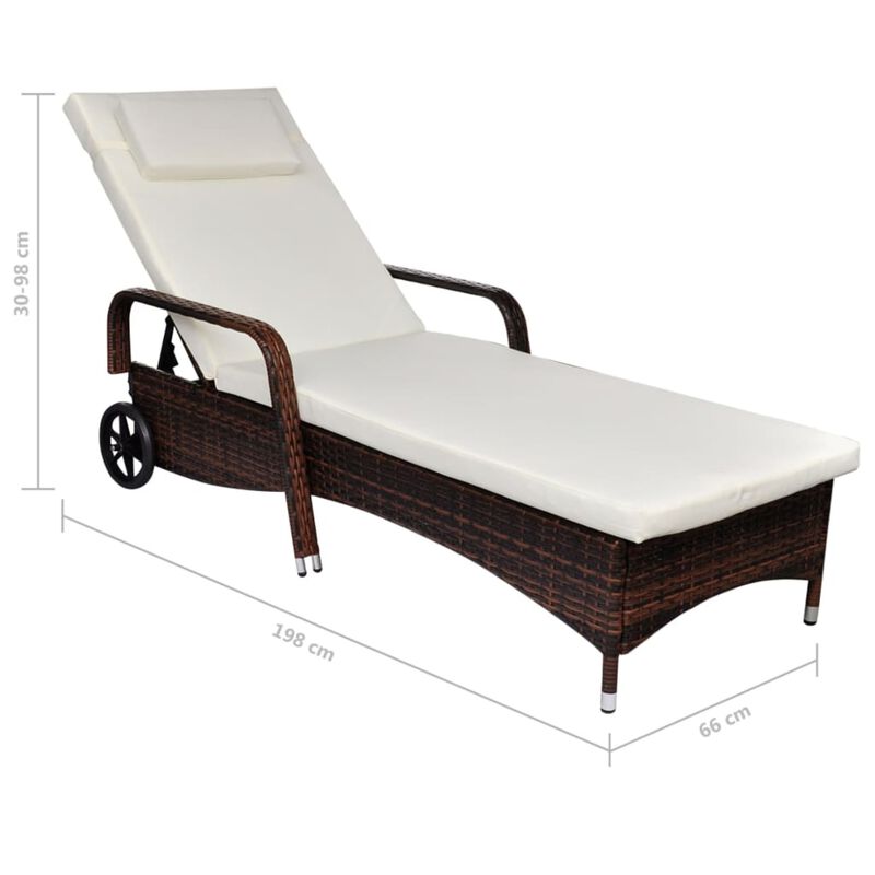 vidaXL Sun Lounger with Cushion & Wheels Poly Rattan Brown (Set of 2)
