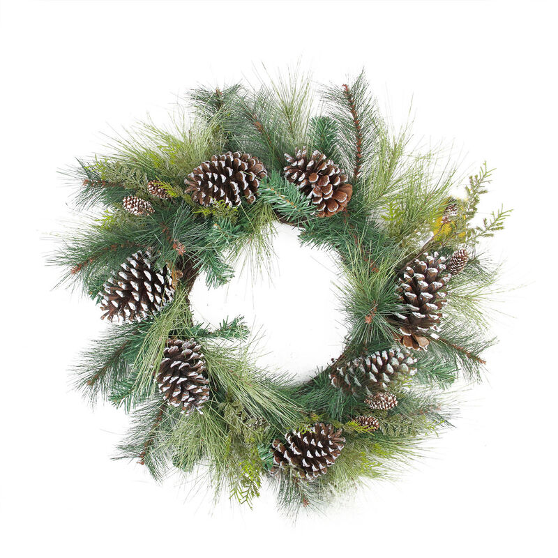 Mixed Long Needle Pine and Pine Cone Artificial Christmas Wreath - 28-Inch  Unlit
