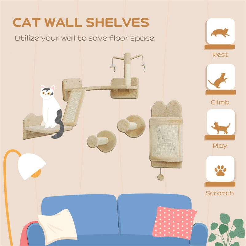 Cat Shelf Set Wall-Mounted Cat Perches and Climbing Shelves for Play and Exploration