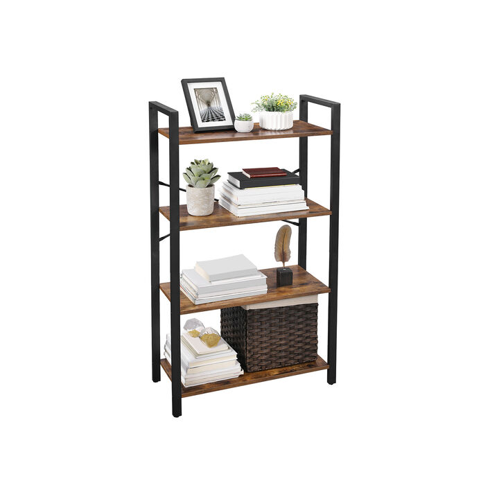Living Room 4-Tier Ladder Bookshelf – Rustic Brown & Iron Frame