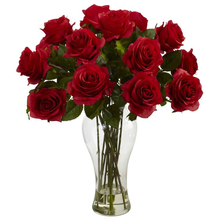 Nearly Natural Blooming Roses w/Vase