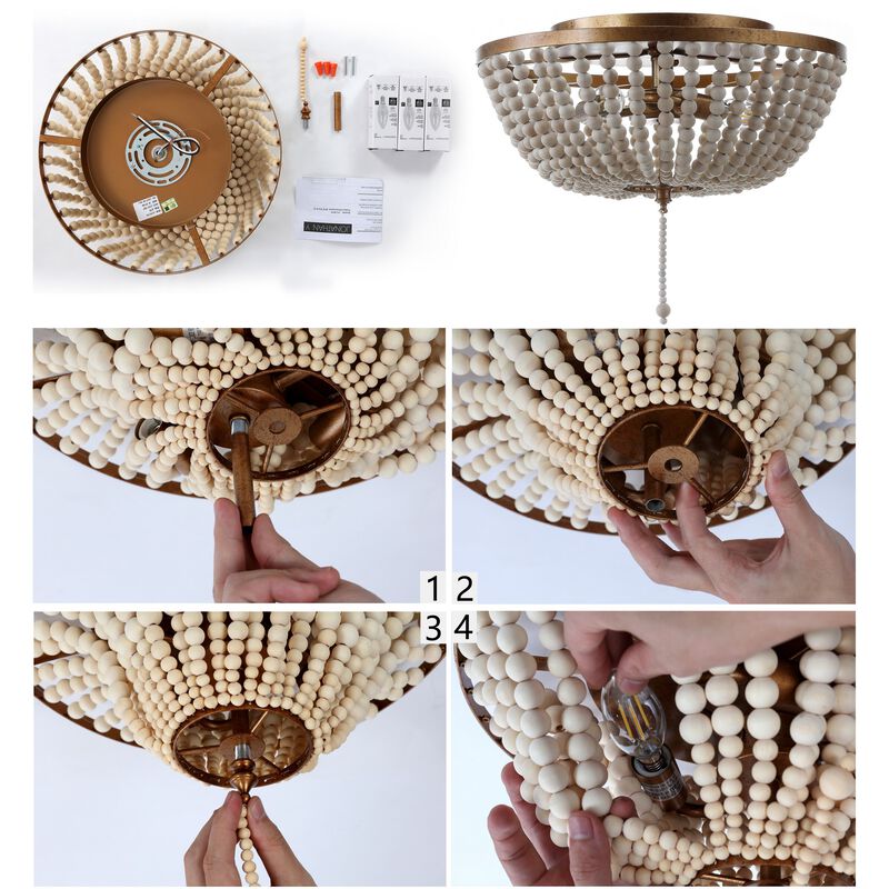 Allison Wood Beaded/Metal LED Flush Mount